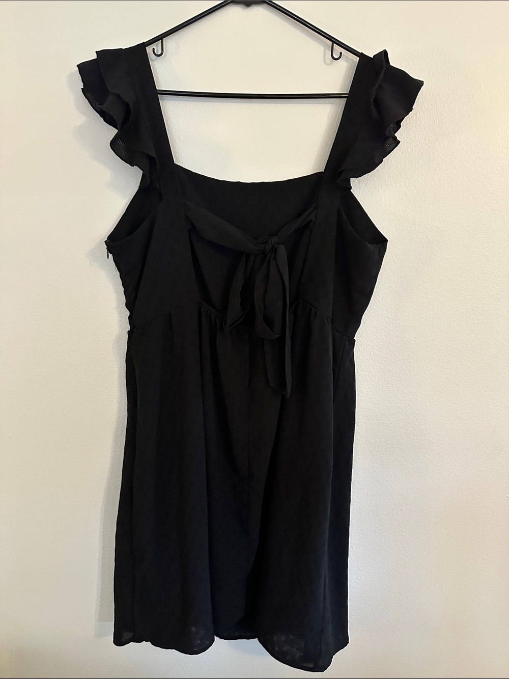 Black Square Neck Midi Dress with Ruffle Cap Sleeves